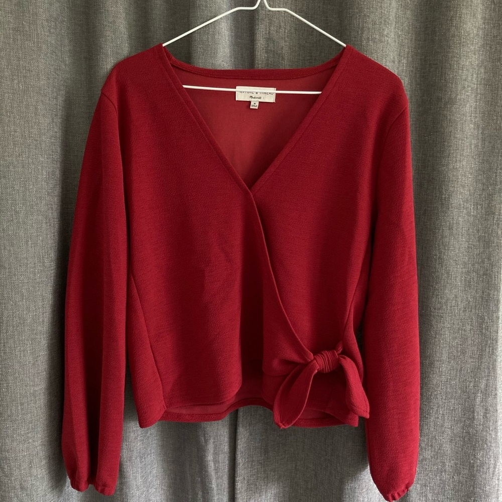 Madewell Texture & Thread Red Crepe Wrap Top - Picture 13 of 14